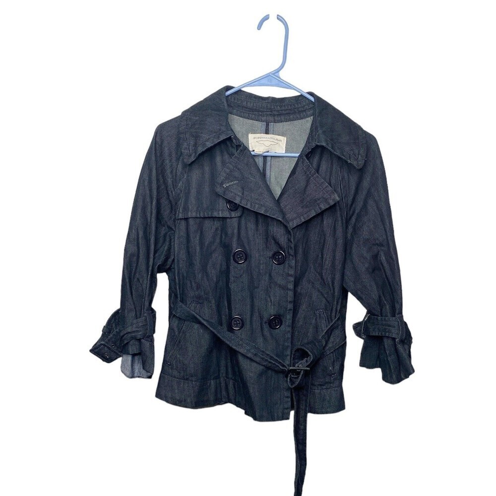 30. BCBG MaxAzria Womens Double Breasted Denim Jacket Blue SZ medium Belted